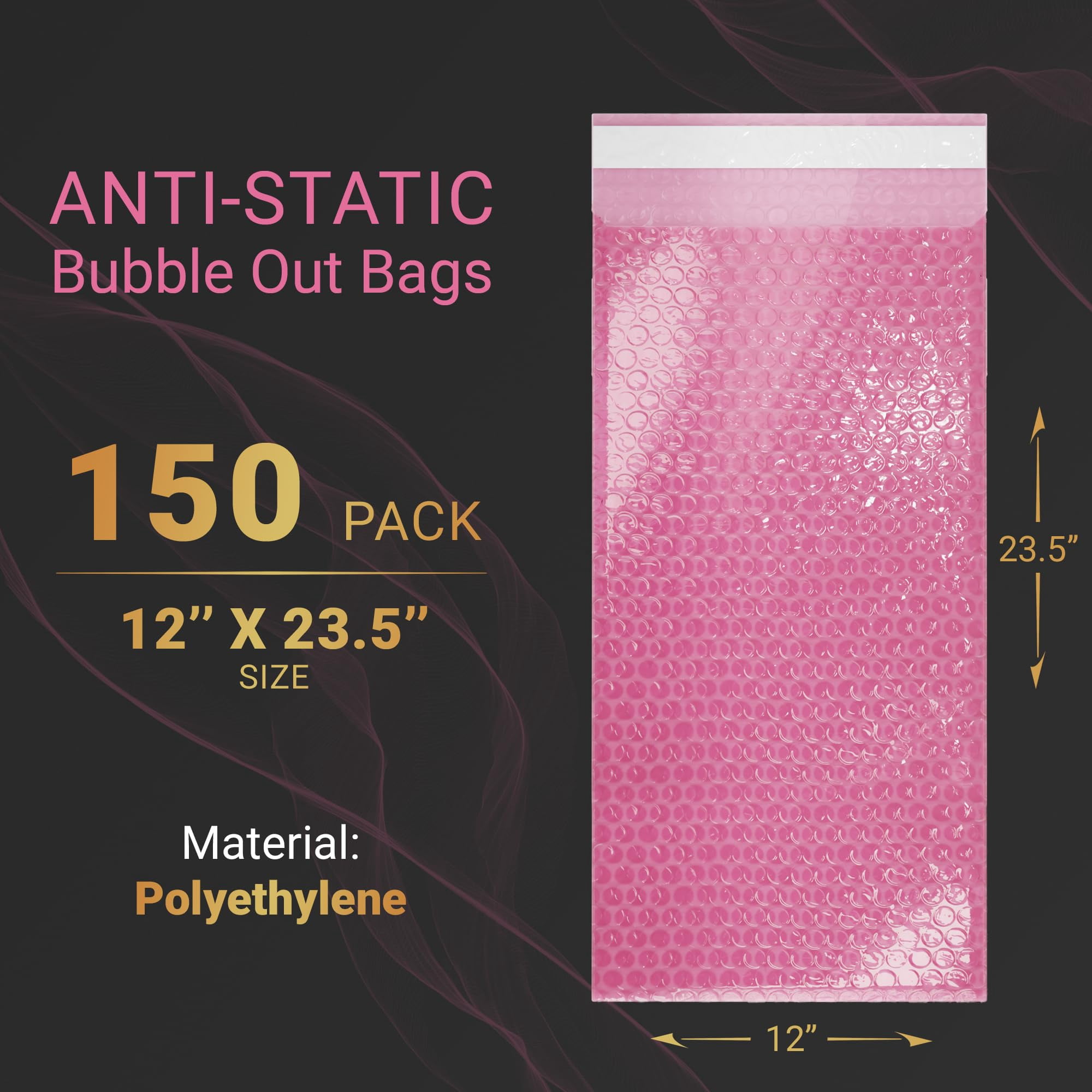 Pink Anti-Static Bubble Out Bags, Self-Seal Cushioning Pouches, 60 Count, 12 x 23.5 in