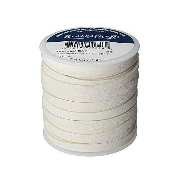 Realeather 3/16" x 50" Spool Deerskin Leather Lace, 3/16" x 50', White