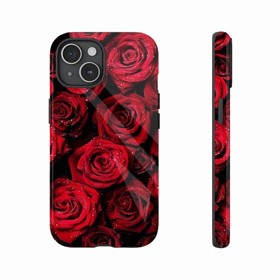 Elegant Red Rose Diamond iPhone Case for Women Compatible with iPhone 11/12/13/14/15/16 (Pro Max/Plus)
