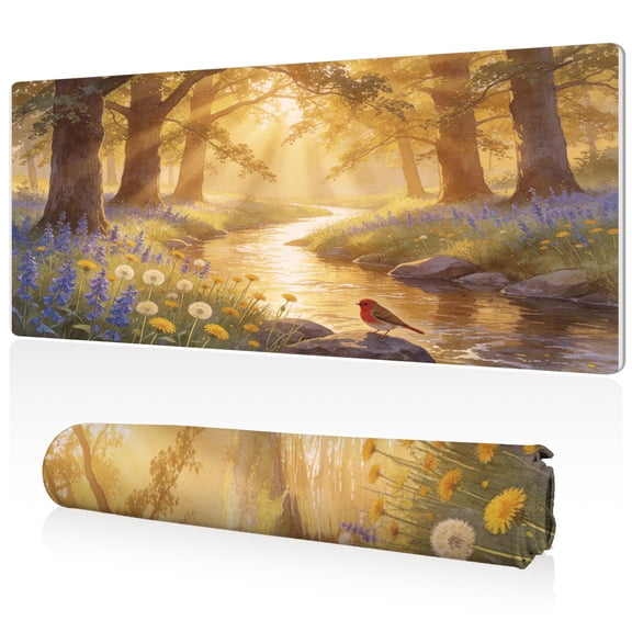 LIVEKEY Forest Stream Mouse Pad 80x40x0.3cm Extra Large Full Desk Coverage Non Slip Surface Durable Easy Clean Stitched Edges for Gaming and Office Tranquil Nature Scene