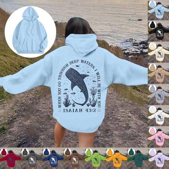 CAIXIA Shark Womens Hoodies Pullover Y2k Trendy Long Sleeve Fall Winter 3d Graphic Crewneck Sweatshirts Women with Pocket Airport Travel Outfit Women Clothes