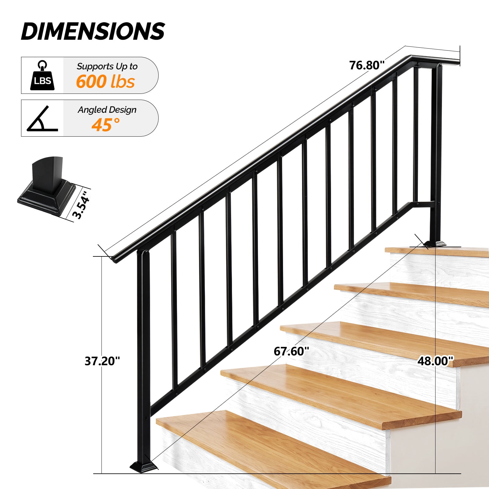 Handrails for Outdoor Steps Fits 5 to 6 Steps