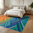 thumbnail image 3 of ODIKA 6'x9' Ultra-Soft Area Rug, Striped Retro Abstract Bold Prism Vibrant Mid Geometric Century Playful None Washable, Bare feet friendly, Silk-Touch for Guest Room, Bedroom, 3 of 7