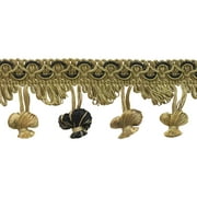 2" (5cm) Imperial Collection Scroll Gimp and Scalloped Loop onion Tassel Fringe Trim # NT2503,, Tan Beige Black #4363 (Pure Black, Tan Beige, Light Beige) Sold By The Yard (36"/3 ft/0.9m)