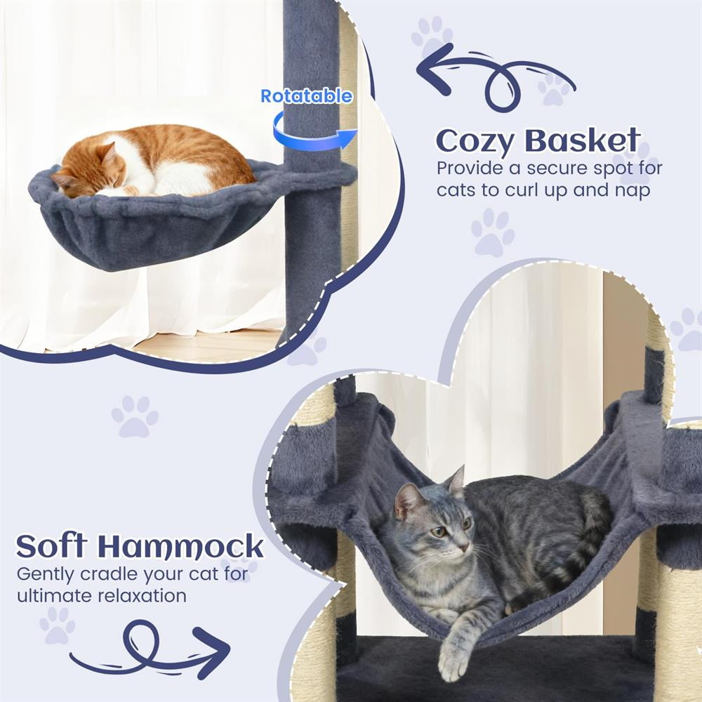 Topcobe 80" Tall Cat Tree w/2 Large Condos & Dangling Toys, Cat Condo, Cat Towers for Indoor Cats-Dark Gray