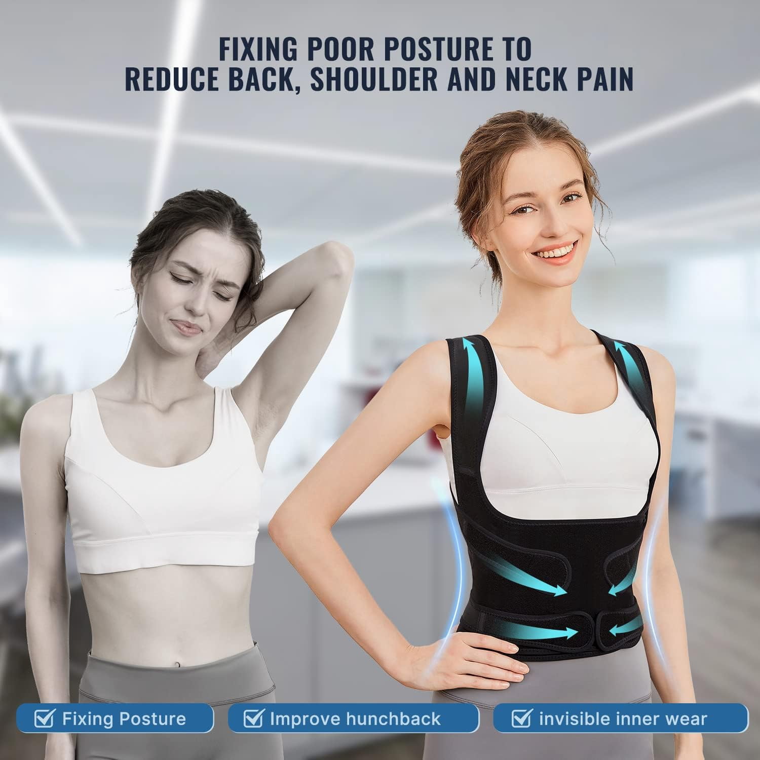 Back Brace Posture Corrector for Women and Men, Shoulder Straightener, Adjustable Full Back Support, Upper and Lower Back Pain Relief - Scoliosis, Hunchback, Hump, Thoracic, Spine Corrector