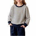 thumbnail image 2 of Mifsaly Boys Girls Striped Sweatshirt Crewneck Long Sleeve Pullover Tops Kids Casual Loose Relaxed Fit Warm Fall Winter Loungewear Blue,5-6 Years, 2 of 6