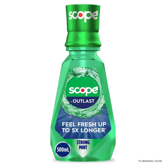 Scope Mouthwash, Outlast, Long Lasting Freshness, Kills Millions of Bad Breath Germs, Strong Mint, 500mL