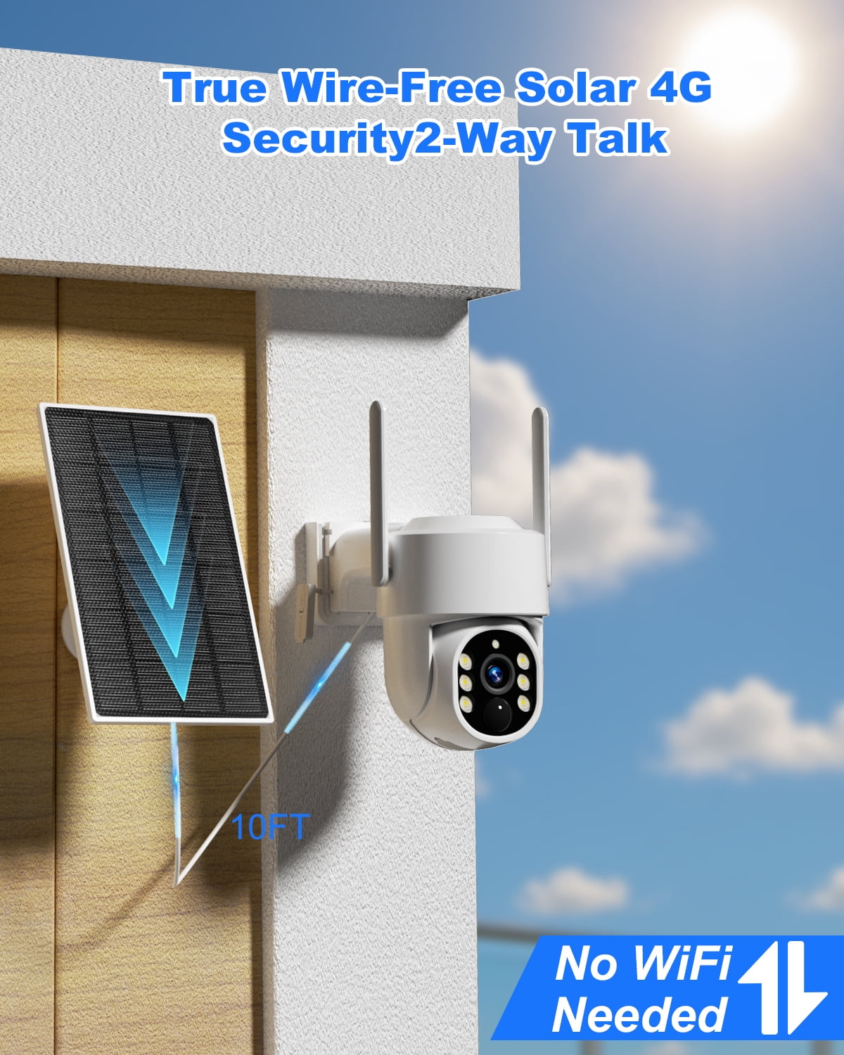 Generic 4G LTE Solar Security Camera Outdoor, No WiFi, 2K Video, Multi-Functional Night Vision, PIR AI, 2-Way Audio