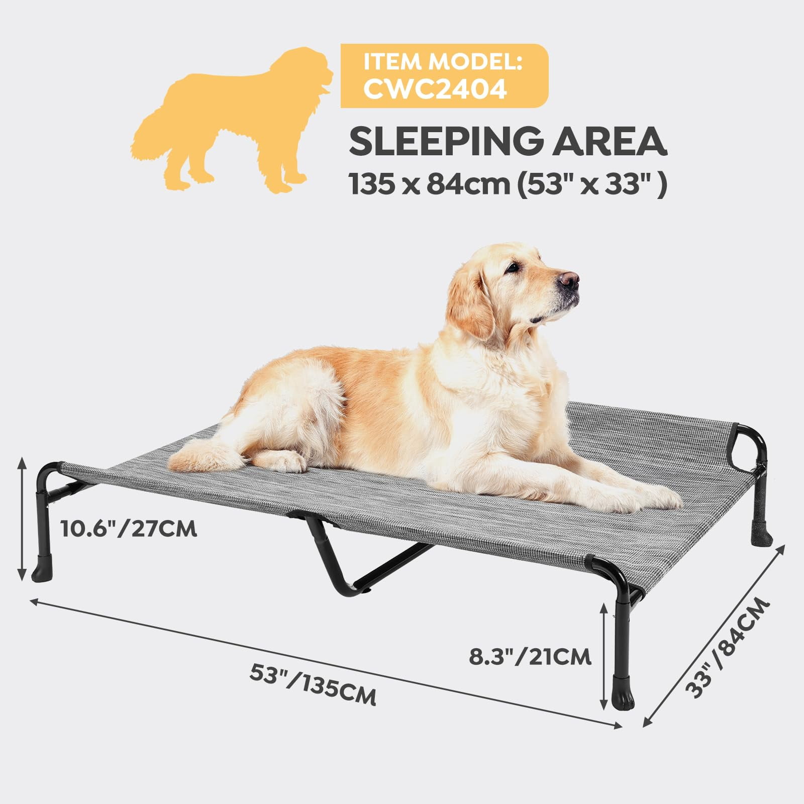 Elevated Dog Bed  Raised Cots For Large Dogs Waterproof Outdoor Pet Hammock With Guardrail Upgraded Non-slip Feet Breathable Teslin Mesh Black 53x 33 Inches