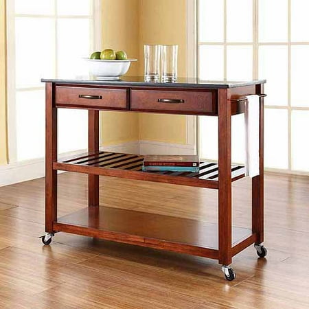 Crosley Furniture Solid Black Granite Top Kitchen Cart with Optional Stool Storage