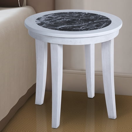 - GranRest Natural Marble Top Solid Wood Base Round Side Table, Black / White