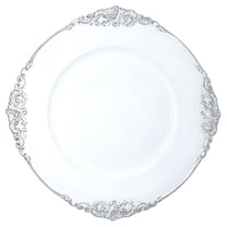 Allgala 13-Inch 6-Pack Heavy Quality Plastic Round Charger Plates-Floral White Silver Trim-HD80342