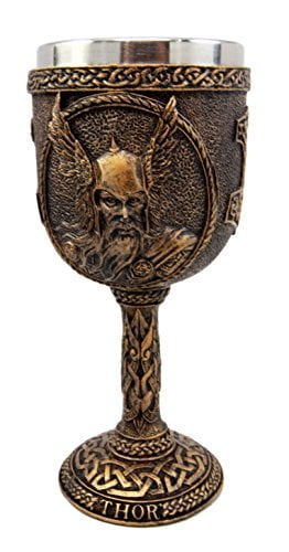 Atlantic Collectibles Norse Mythology Thor God Of Thunder Asgard Prince 7oz Resin Wine Goblet Chalice With Stainless Steel Liner