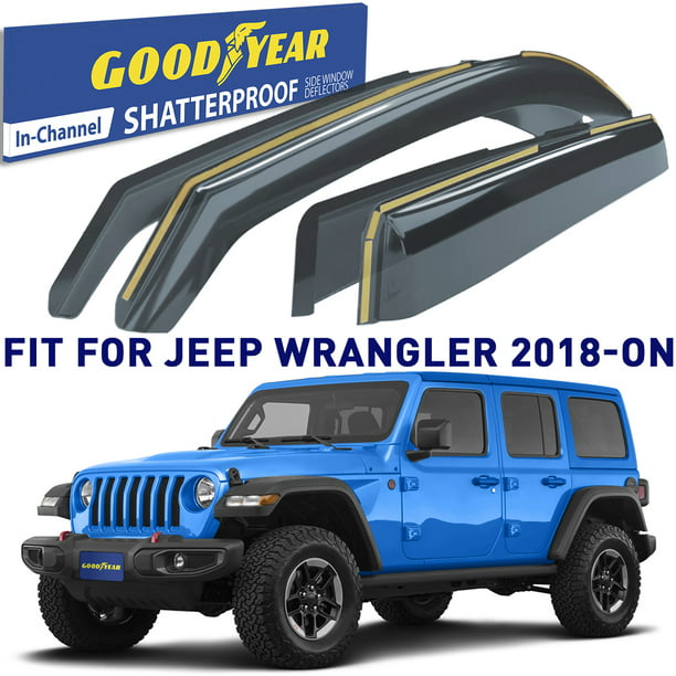 Goodyear Shatterproof in-Channel Window Deflectors for Jeep Wrangler JL  2018-2023/Jeep Gladiator 2020-2023, Rain Guards, Window Visors for Cars,  Vent Deflector, Car Accessories, 4 pcs. - GY003423LP 