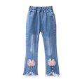 thumbnail image 1 of TZEWGL Summer Gradient Flare Jeans Pants Wide Leg Casual Denim Straight Pants Drawstring High Waist Elastic Band With Pockets For Kids size 2-3T, 1 of 5