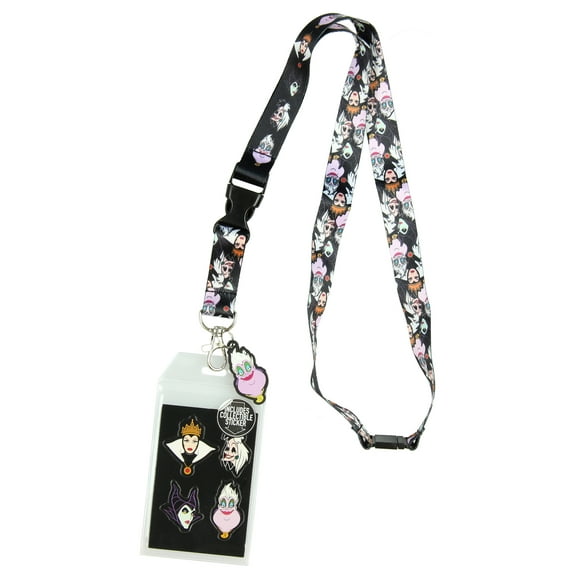 Disney Villains Line Up Collage Lanyard with ID Holder and Rubber Ursula Charm