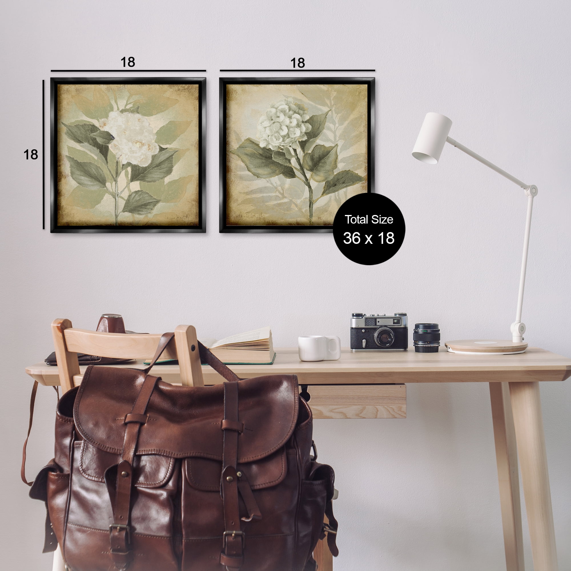 Stupell Industries Aubergine White Hydrangeas Floral & Botanical Painting Black Floater Framed Canvas Art Print Wall Art, 18 x 18, Set of 2