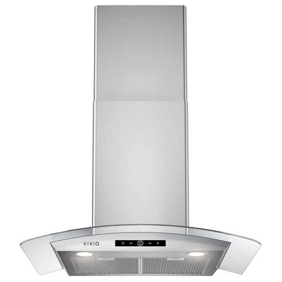 VIKIO 30 in. Wall Mount Range Hood in Stainless Steel and Curved Glass with 3-Speed Fan, Convertible Ducted and Ductless Installation, Touch Control, LED Lights and Carbon Filters Included