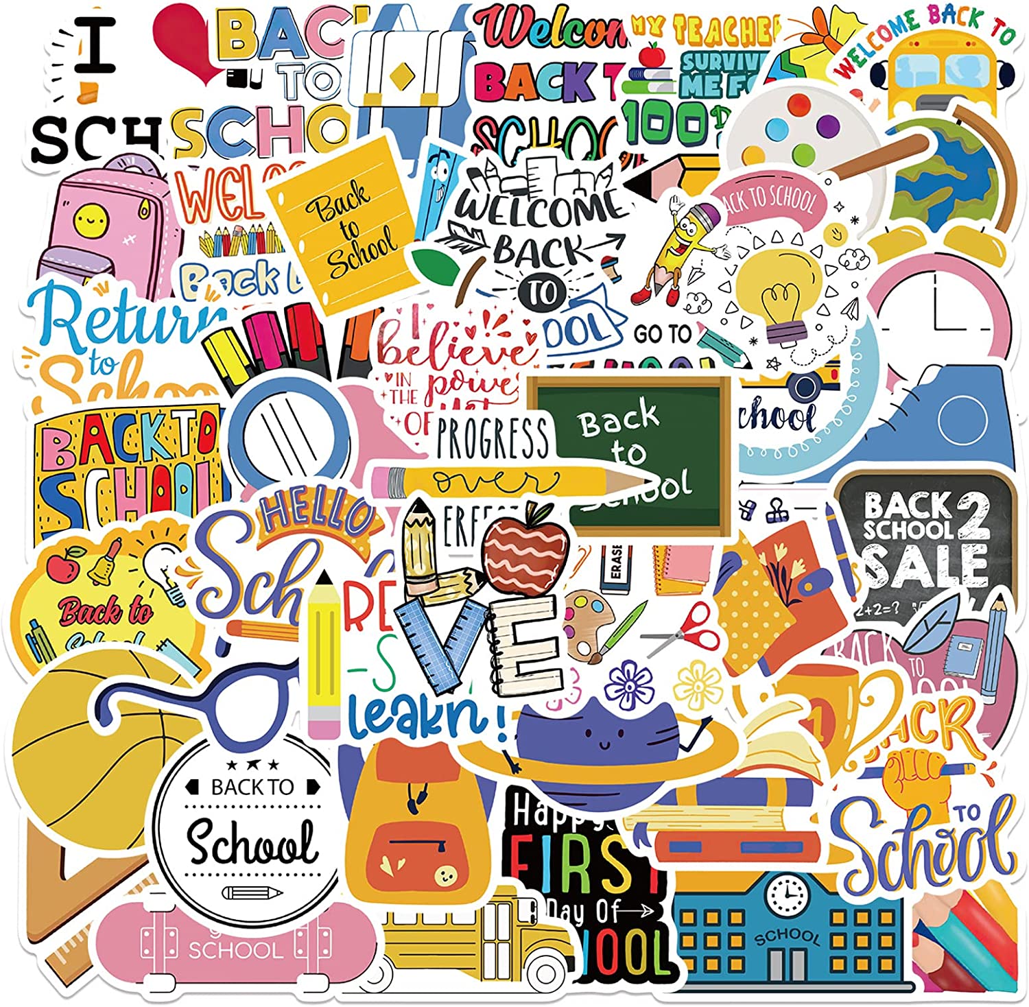 Back to School Stickers 50 Pcs School Scrapbook Stickers Science Stickers for Students