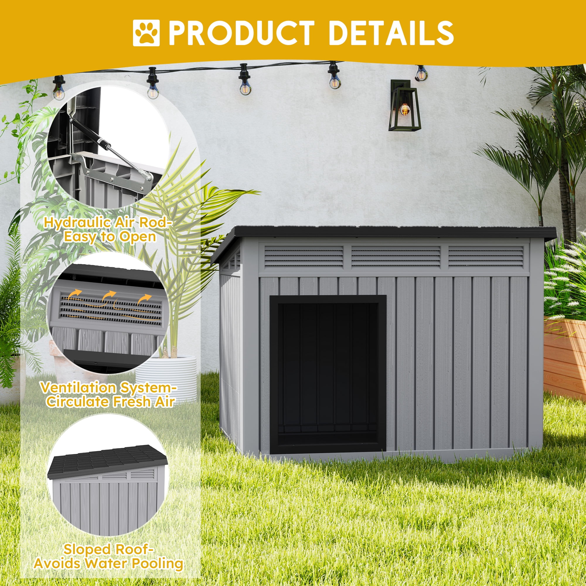 Bifanuo Waterproof Dog House, Indoor Outdoor Kennel with Ventilated Design & Sloping Roof for Medium to Large Dogs, Easy to Clean Design Pet Shelter, Grey,42.8" L x 33" W x 31.5" H