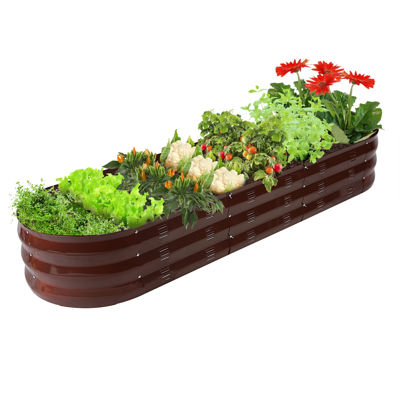 Raised Garden Bed Galvanized Metal Planter Box, 67"D x 20"W x10"H, 7 cu. ft. Brown