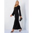 thumbnail image 4 of Womens Scoop Neck Lace Up Maxi Dress Knit Flare Sleeve Bodycon Dress Loose Casual Long Dresses Black L, 4 of 9