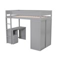 thumbnail image 2 of Wood Twin Size Loft Bed with Wardrobes and 2-Drawer Desk with Cabinet, Gray, 2 of 14