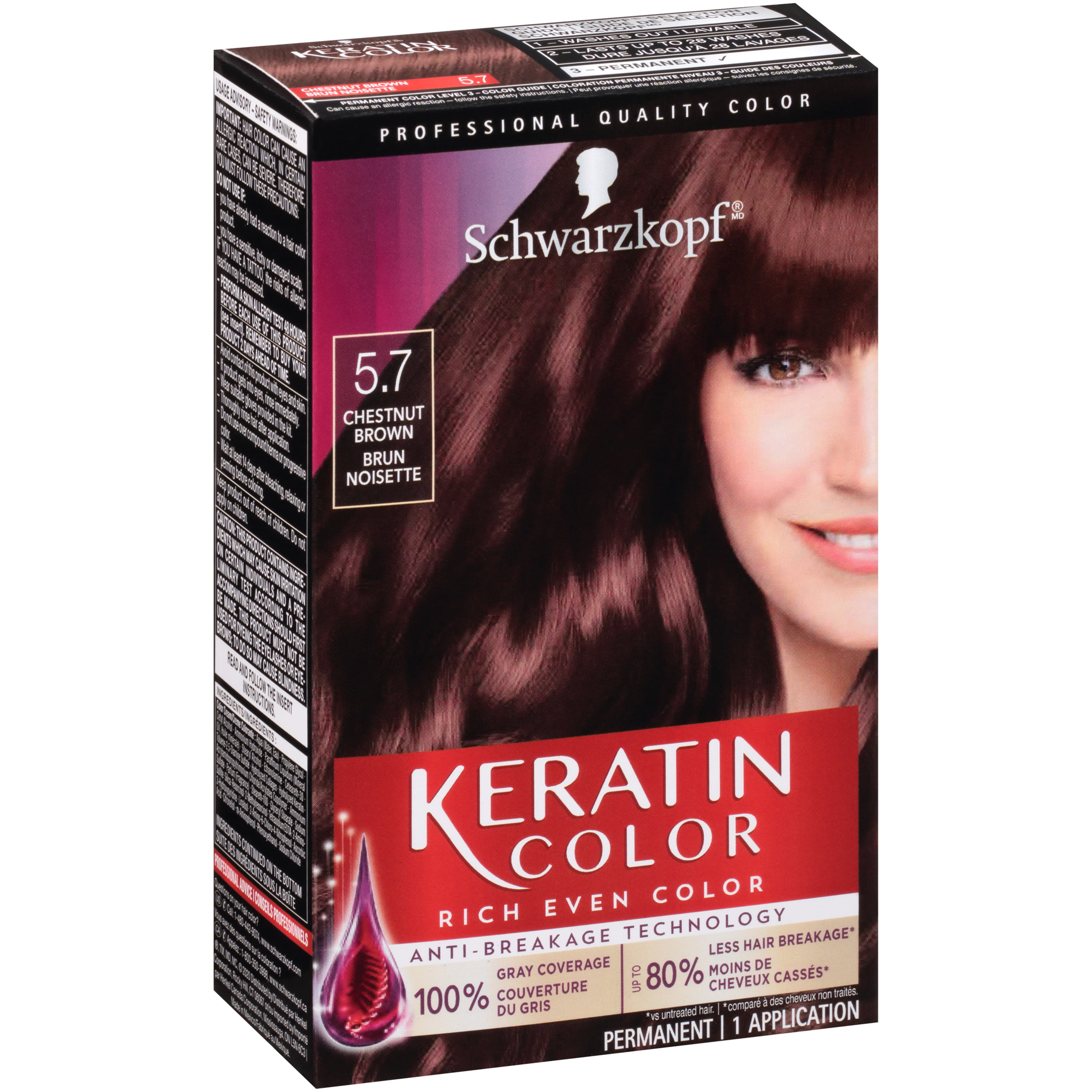 Schwarzkopf Keratin Permanent Hair Color Cream,  Chestnut Brown -  