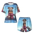 thumbnail image 5 of Wukai Elephant Sits Women's Pajama Set,Short-Sleeve Top and Shorts with Elastic Waistband and Pockets for Loungewear, Yoga, and Casual Wear-4X-Large, 5 of 8