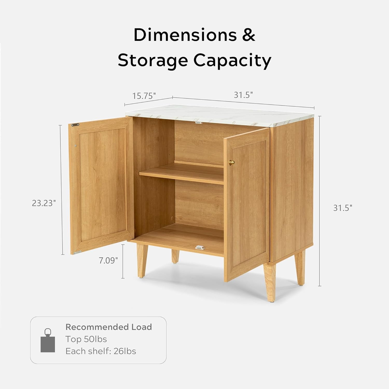 EYYTHUNG Modern Accent Cabinet with Faux Marble Top, Adjustable Shelves, 31.5 x 15.75 x 31.5 in