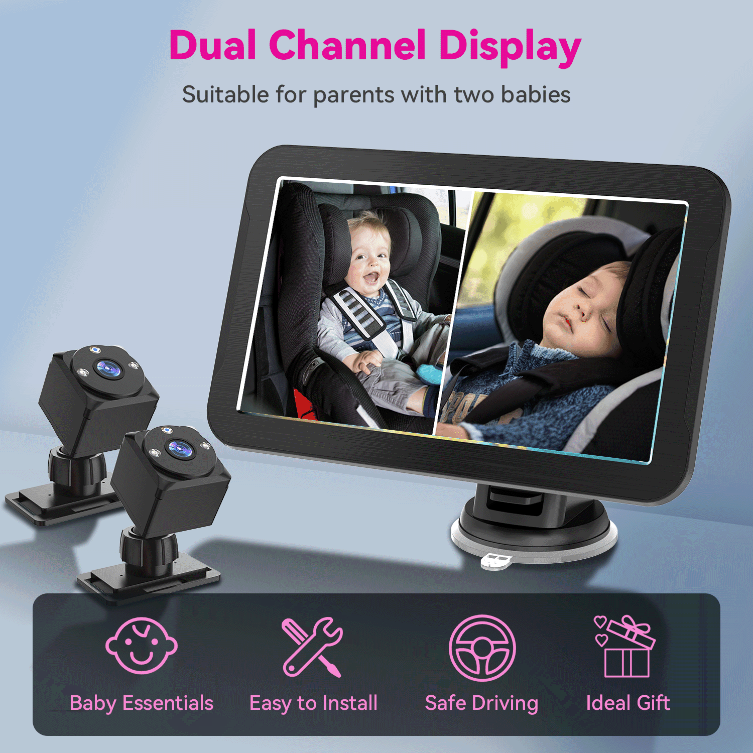 MHCABSR Baby Car Surveillance System 7" HD Dual Camera with Split Screen Display