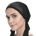 thumbnail image 3 of KAIYANG Turbante de algodón para mujer, sin tirantes, con diamantes de imitación, con correa de tiara de 56 a 58 cm (negro) y color caqui, 3 of 5