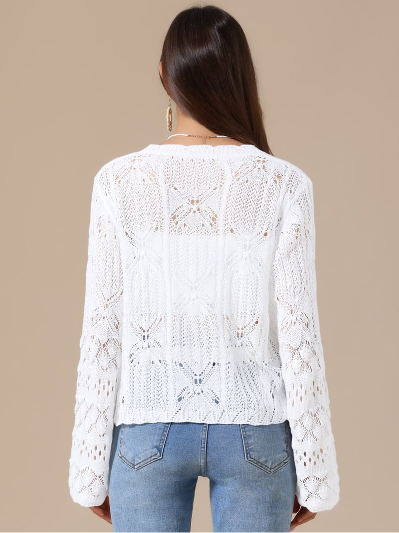DARING DIVA Women's Crochet Bolero Shrug Long Sleeve Tie Front