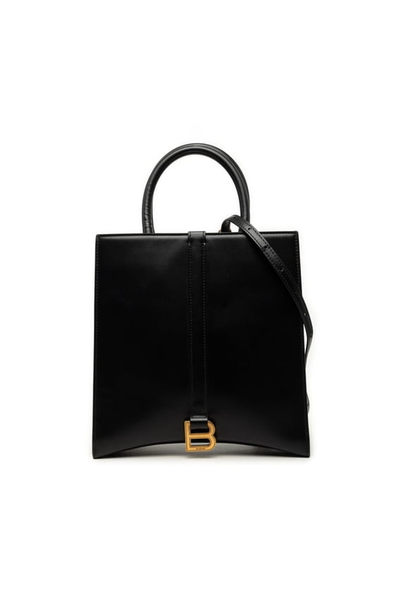 Pre-Owned Balenciaga Hourglass B Logo Handbag 2-Way Shoulder Bag Black Leather Women's...