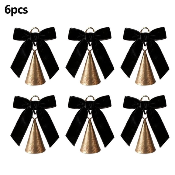 IFRINID Christmas Velvet Bow Ornaments, 6 pcs 5.12 in Hanging Bows with Copper Bells for Tree Wreath and Mantel Decor