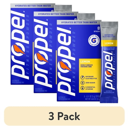 (3 pack) Propel Zero Sugar Lemon, On the Go Packs, Electrolyte Powder Drink Mix, 0.11 oz, 8 Count packets