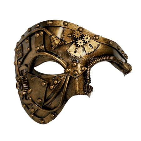 BeMasqued Steampunk Phantom Mask Gold Venetian Masquerade Ball Cosplay Prom Costume Party Mens Unisex Adult One-Size