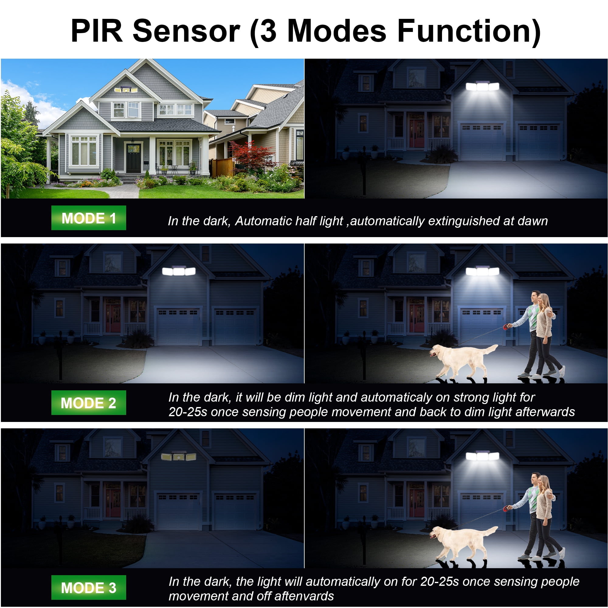 DAYBETTER Solar Outdoor Lights,368 LED Motion Sensor Outdoor Lights,3 Adjustable Heads Security   Lights,IP65 Waterproof,270°Wide Angle Flood Wall Light with 3 Modes for Porch,Yard,4 Pack