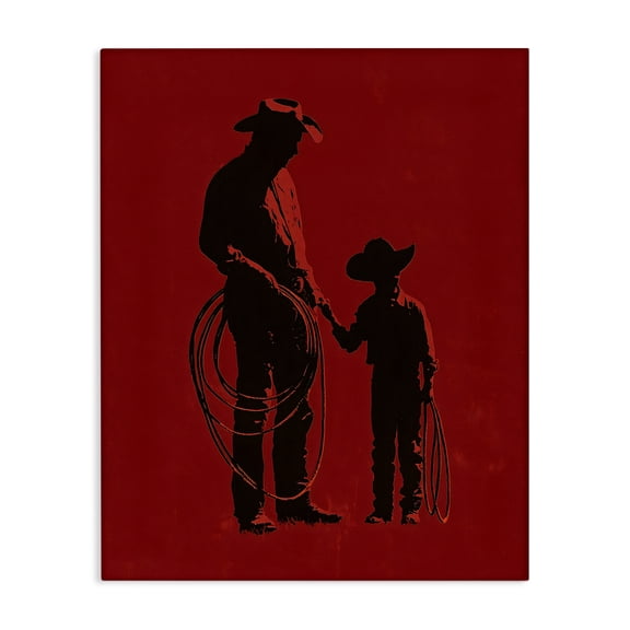 Burgundy Cowboy Father & Son Canvas Wall Art, design by Arlington Prints