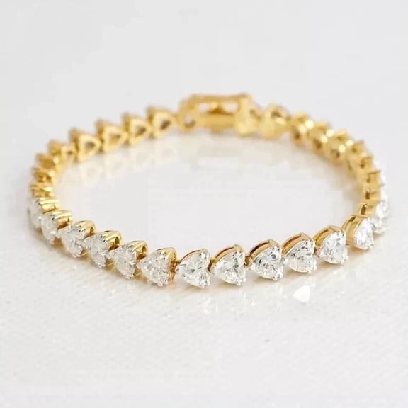 8 Ct Heart Cut Simulated Diamond 14K Yellow Gold Plated Women's Tennis Bracelet 7 In