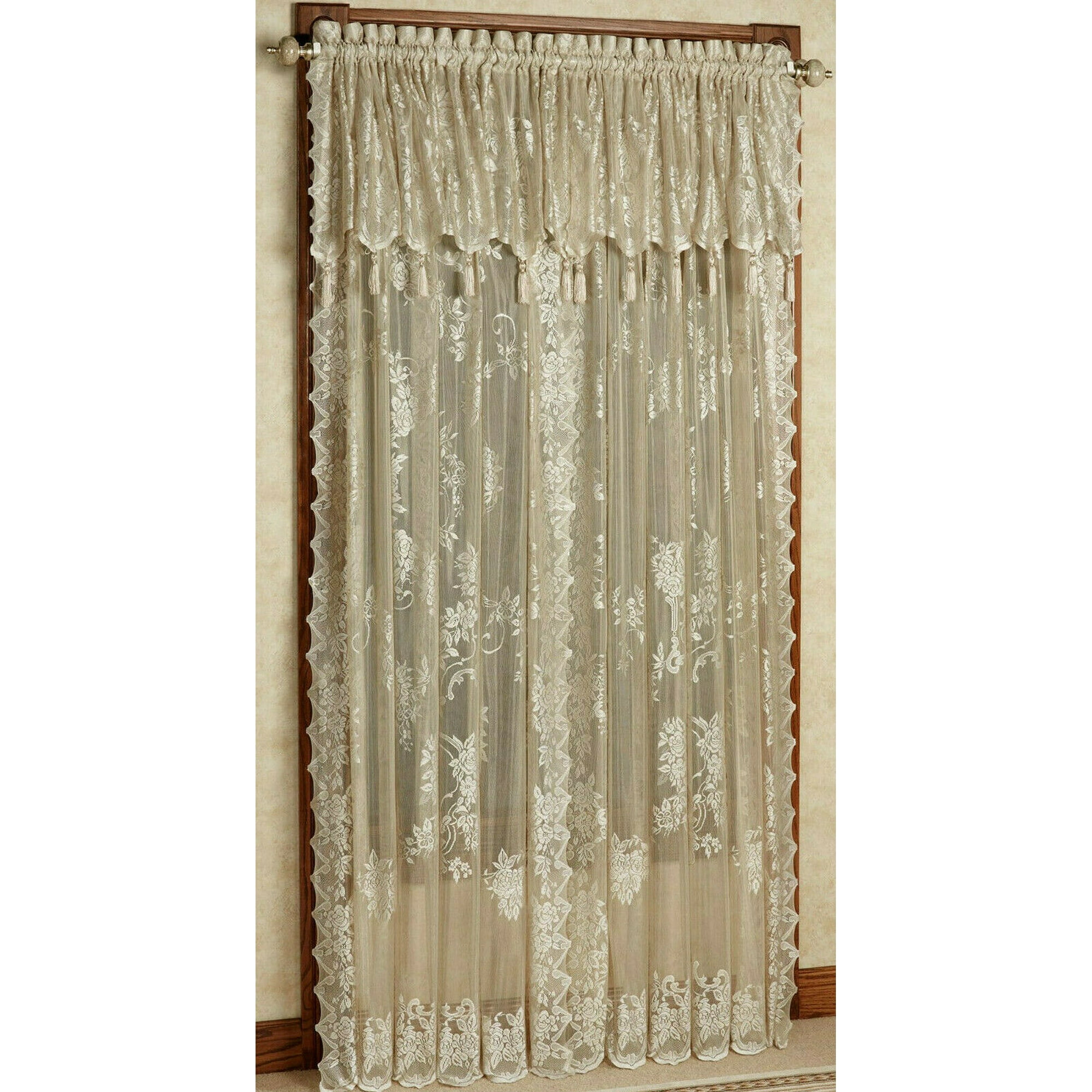 Carly Lace Curtain Panel With Attached Valance With Tassels Carly Lace Curtain Panel With Attached Valance With Tassels