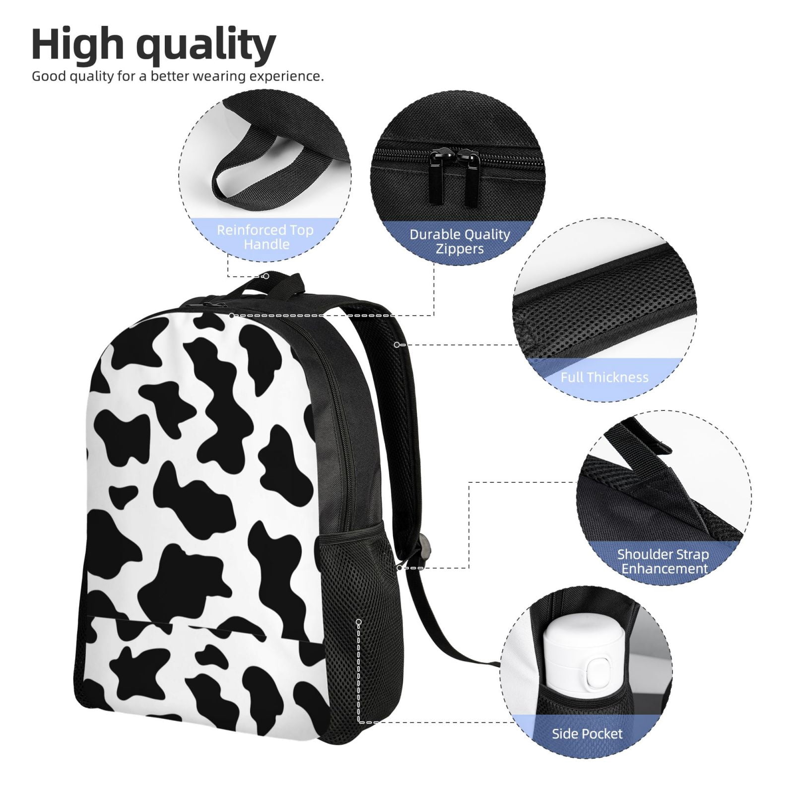 Horeoi Milk Cow Print Waterproof 600D Oxford Laptop Backpack for School Travel Work - Lightweight Durable Bag with Adjustable Straps