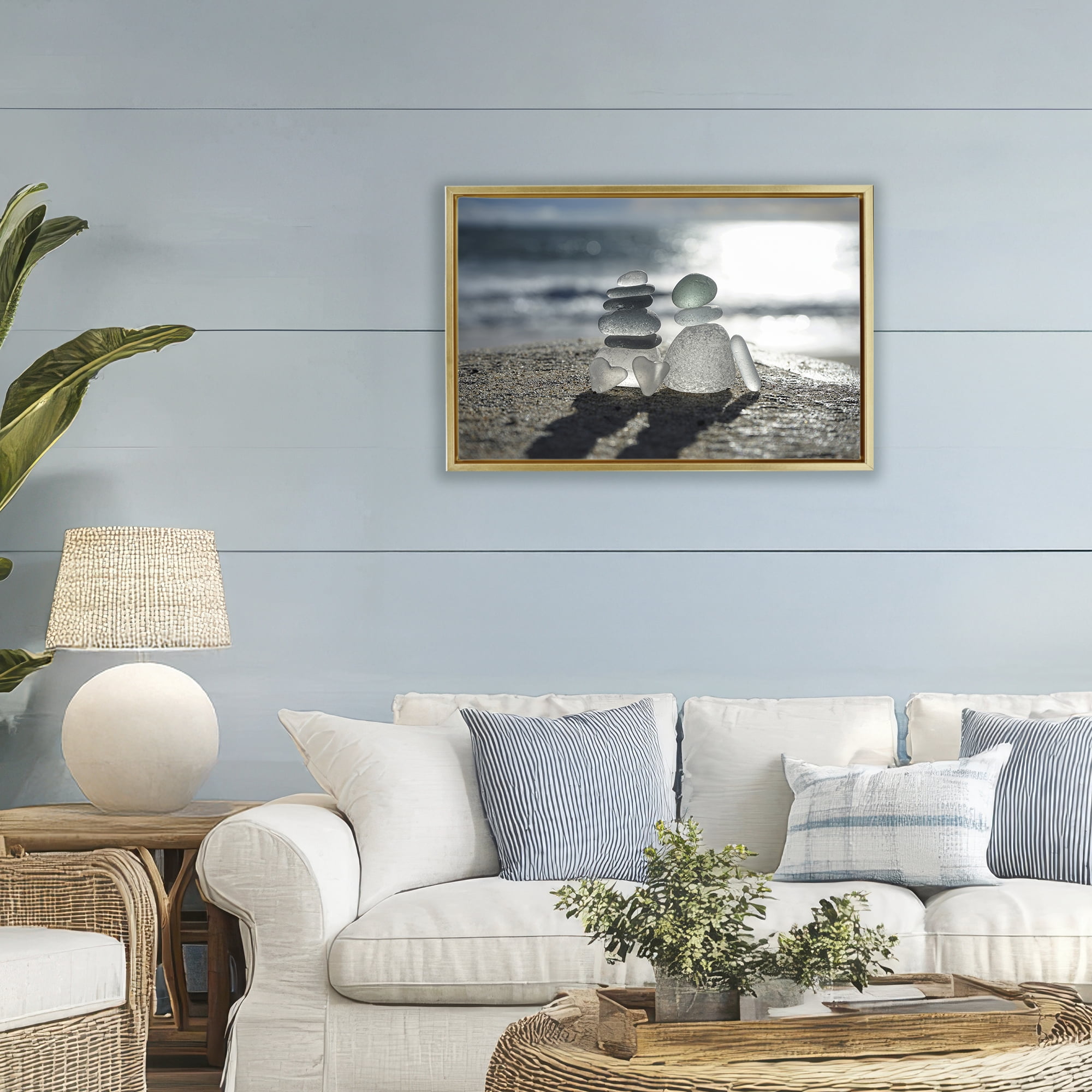 Stupell Industries Zen Sea Glass Hearts Gold Framed Floater Canvas Wall Art, design by LMarie Allen