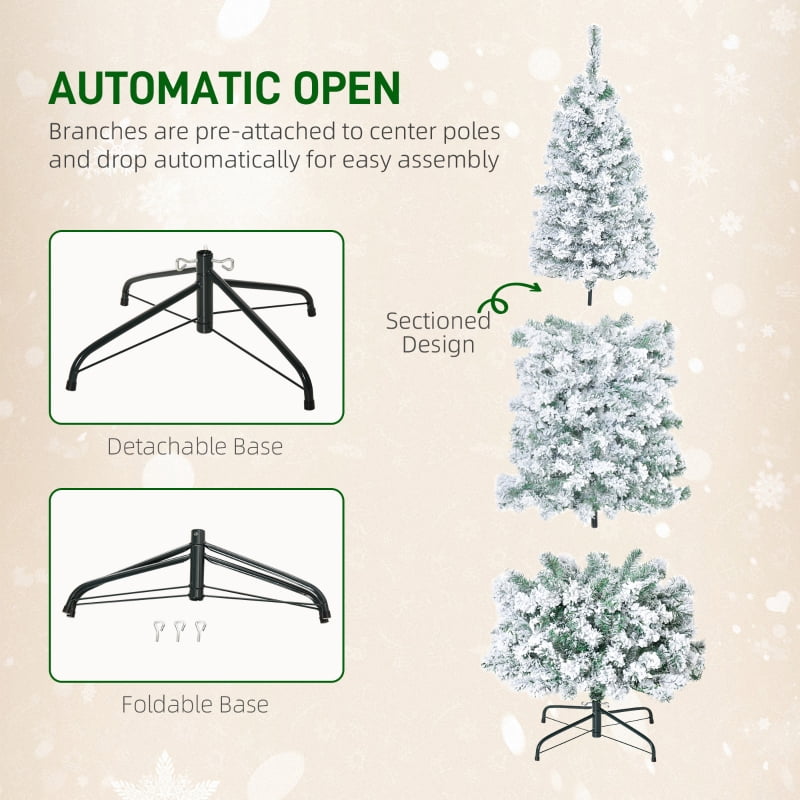 Alvantor Christmas Tree Pre-Lit Snow-Flocked Slim Douglas Fir 26.75"x26.75"x72" 6ft White