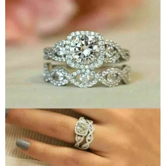 3TCW Round Cut Lab-Created Diamond Bridal Wedding Ring Set 14k White Gold Plated