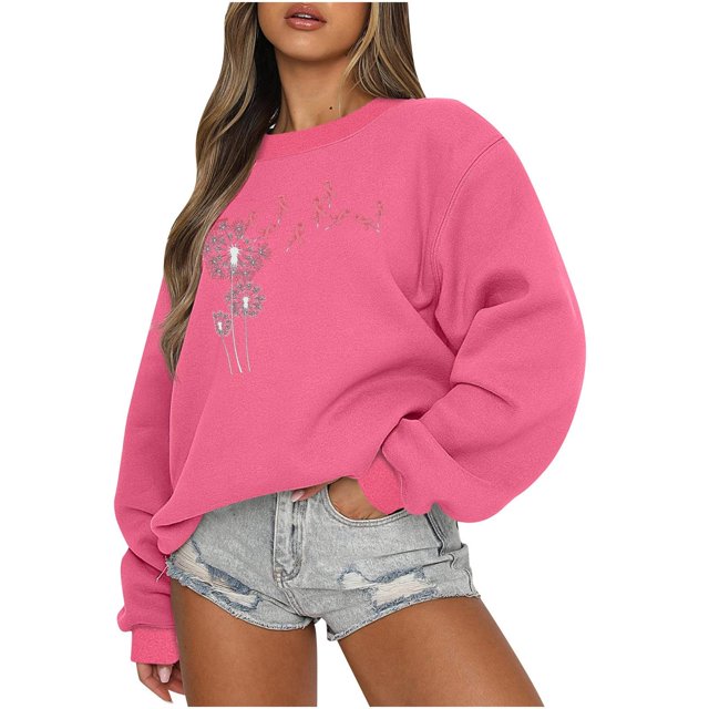 Chandails à Capuchon de Mode pour Femmes 2023 Manches Longues Décontractées Col Rond Imprimé Chandails en Molleton Hauts Blouse 50 % de Rabais Liquidation Costumes Halloween/noël