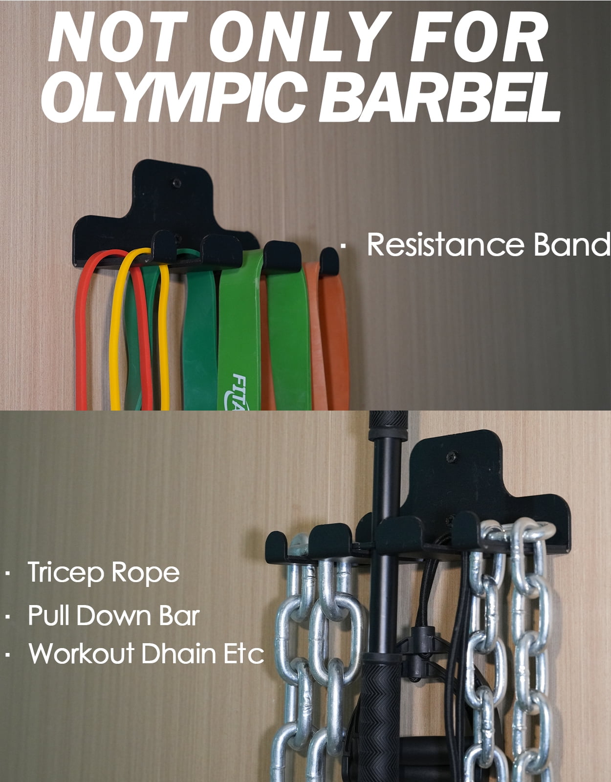 Fitarc Barbell Holder Wall Mount 3 Hook, Home Gym Storage, Weight Wall Holders for 33mm Bar