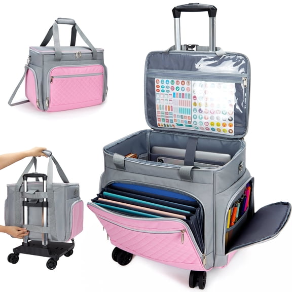 Rolling Craft Bag,Sewing Machine Tote,Large Sewing Accessories Storage with Wheels,Detachable Rolling Teacher Bag and Transport Tote for Craft,Teaching,Office