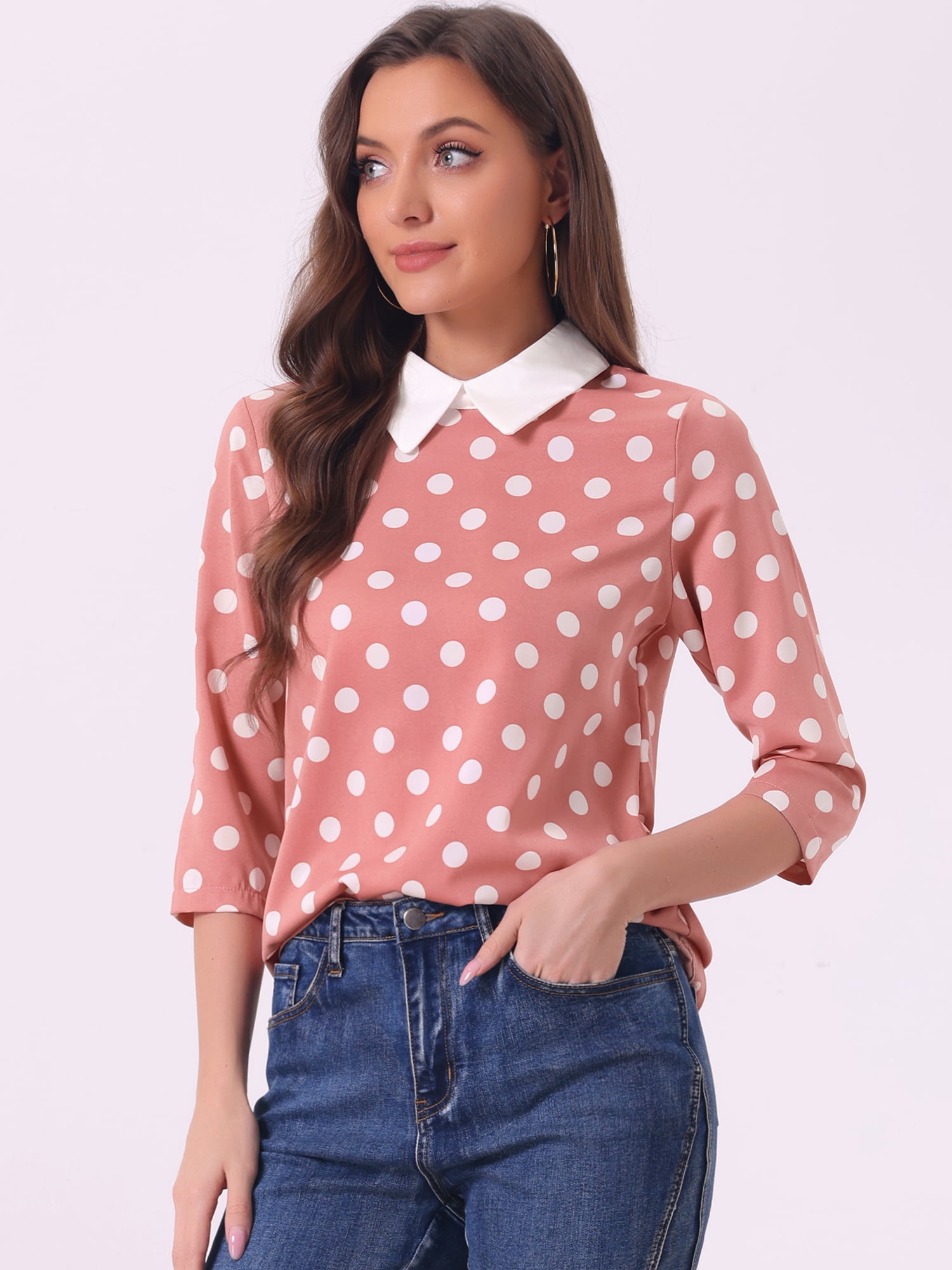 DARING DIVA Blouses 3/4 Sleeves Solid Office Work Tops M Coral